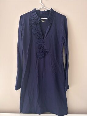 Navy Floral Appliqué Long Sleeve Dress